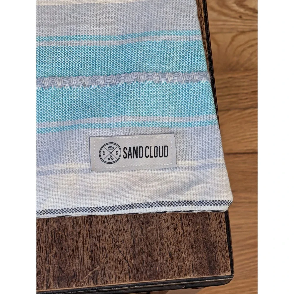 Sand Cloud Woven Drawstring Bag Turquoise Striped Tribal Beach Pouch 17x11